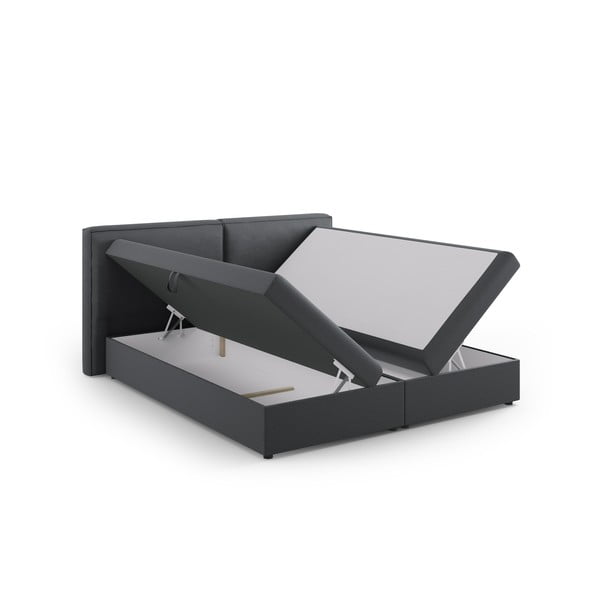 Pat boxspring gri închis cu spațiu de depozitare 160x200 cm Arendal – Cosmopolitan Design-image-3