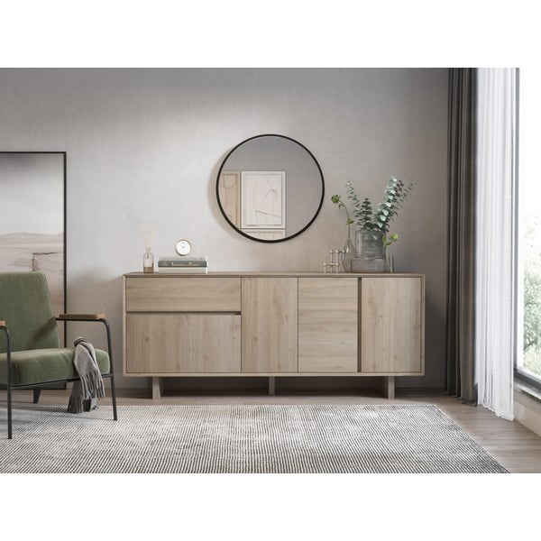 Comodă în culoare naturală cu aspect de lemn de stejar 180x76x45 cm Carpi – Marckeric-image-1