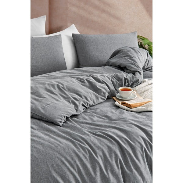 Lenjerie de pat gri antracit pentru pat de o persoană 140x200 cm Yarn Dyed – Mijolnir-image-1