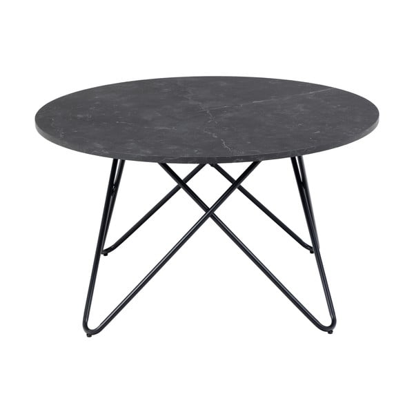 Măsuță de cafea neagră rotundă cu blat cu aspect de marmură ø 80 cm Wyre – Actona-image-4