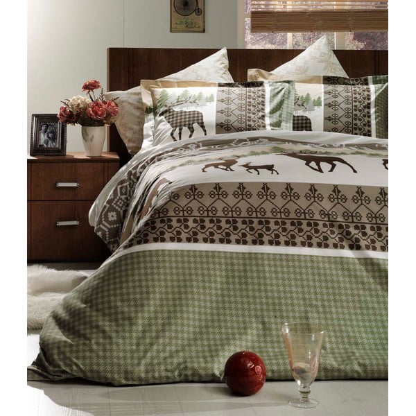 Lenjerie de pat cu cearșaf Carilla, 160 x 220 cm, verde