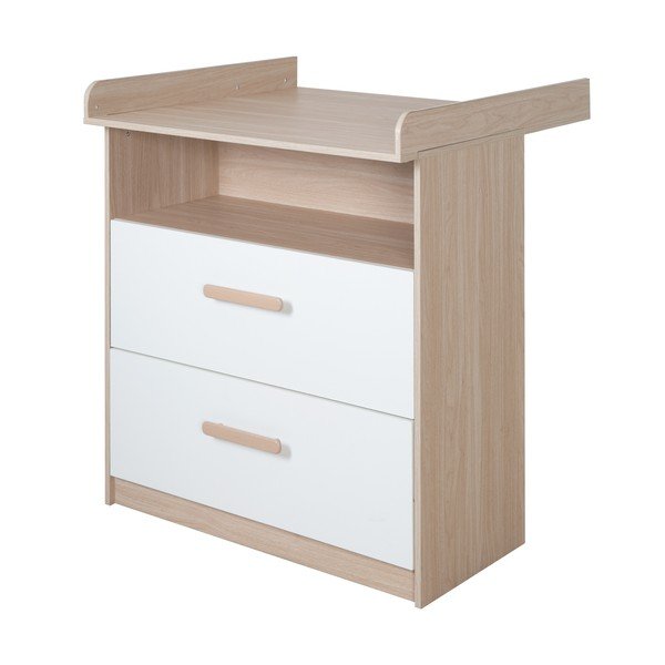 Comodă de copii albă-în culoare naturală cu aspect de lemn de stejar cu masă de schimbat 88x98x75 cm Cabane – Roba-image-4