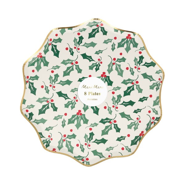 Tăvi de unică folosință 8 buc. din hârtie Holly Pattern – Meri Meri-image-2