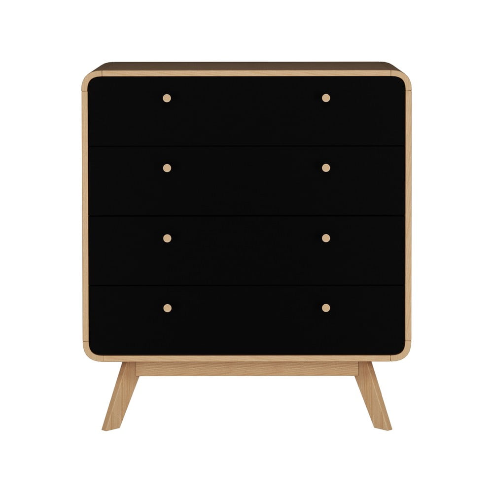 Comodă neagră/în culoare naturală înaltă cu aspect de lemn de stejar 80x88 cm Cassie – Støraa