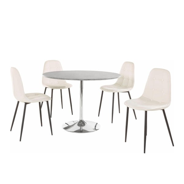 Set masă rotundă cu 4 scaune Støraa Terri Concrete, alb