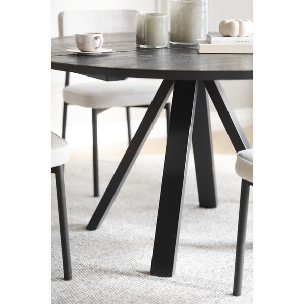 Masă de dining neagră rotundă cu blat din lemn de stejar ø 130 cm Carradale – Rowico-image-3