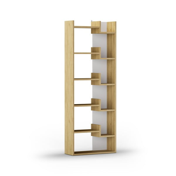 Bibliotecă albă/în culoare naturală cu aspect de lemn de stejar 60,5x162 cm Klapo – Marckeric-image-3