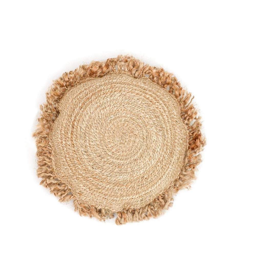 Pernă decorativă din fibre de cânepă Tierra Bella Hemp, ø 45 cm, maro deschis