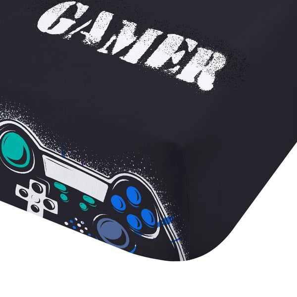 Cearceaf pentru copii negru pentru pat de o persoană cu elastic 90x190 cm Game Over – Catherine Lansfield