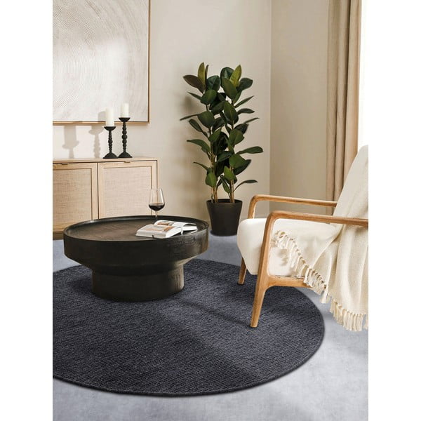Covor gri închis țesut manual rotund din lână ø 160 cm Francois – Villeroy&Boch-image-1