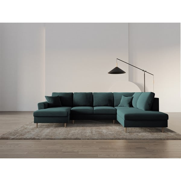 Colțar petrol extensibil, cu spațiu de depozitare cu tapițerie din catifea (cu colț pe partea dreaptă-în formă de "U") Kyoto – Cosmopolitan Design-image-2