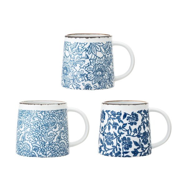Căni albe/albastre 3 buc. din gresie ceramică Molly – Bloomingville