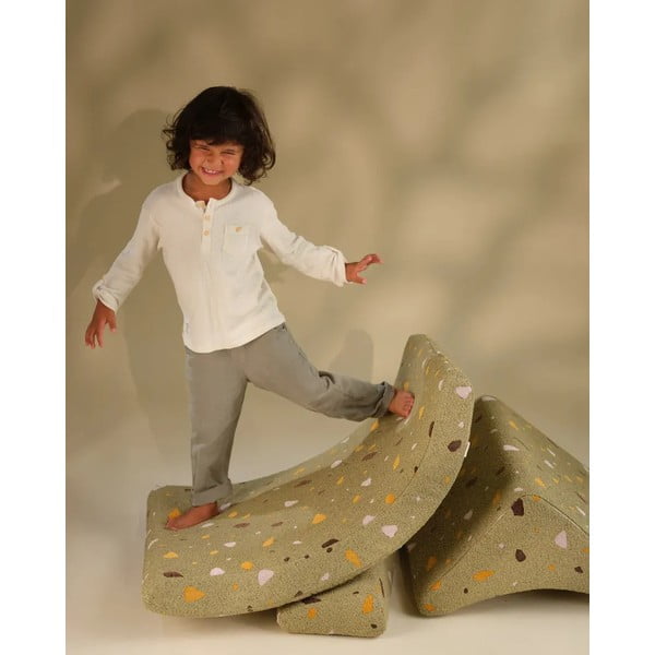 Fotoliu de copii verde cu tapițerie din țesătură bouclé/cu tapițerie din chenille Terrazzo Moon – Wigiwama-image-1