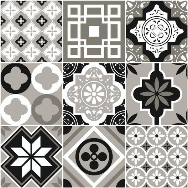 Set 9 autocolante de perete Ambiance Cement Tiles Charltina, 10 x 10 cm