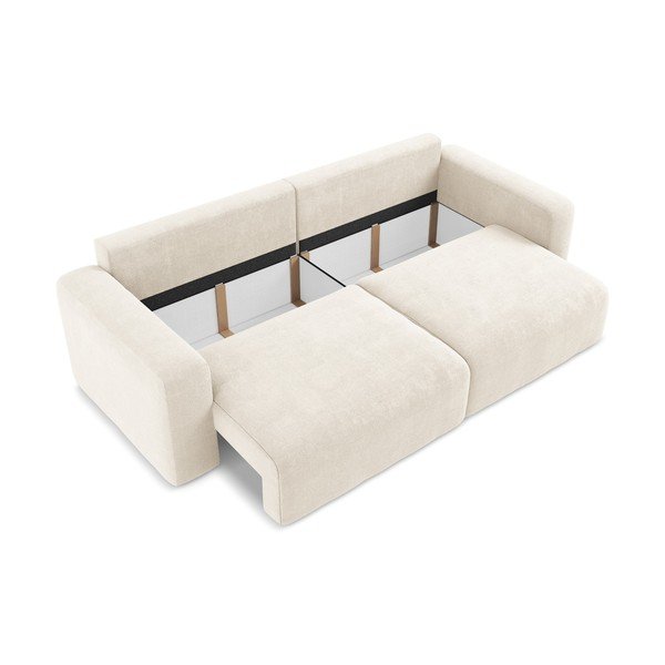 Canapea crem extensibilă/cu spațiu de depozitare cu tapițerie din chenille 252 cm Kona – Makamii-image-4