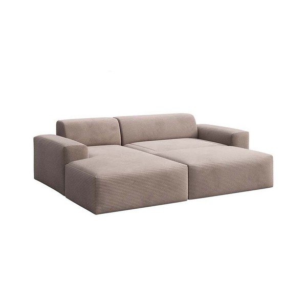 Colțar bej extensibil, cu spațiu de depozitare cu tapițerie din catifea reiată  (cu colț pe partea stângă, cu șezlong) Villet – Rodier-image-4