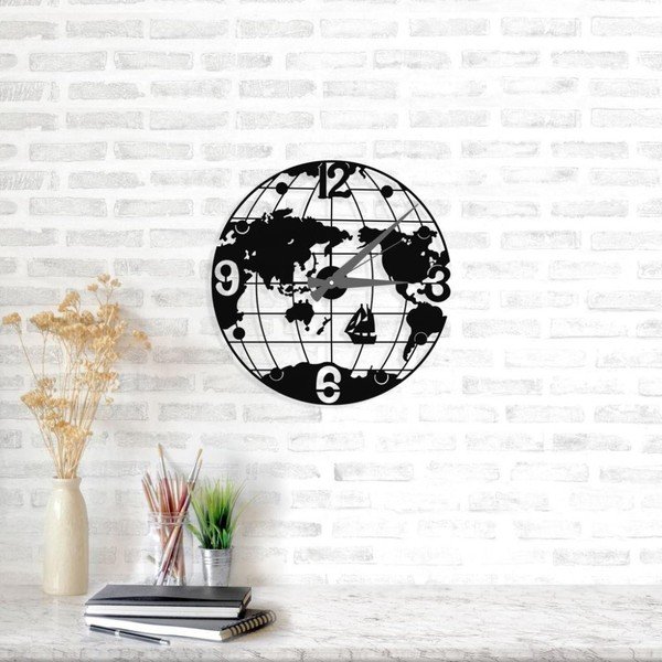 Ceas de perete Globe Clock, ⌀ 50 cm, negru-image-1