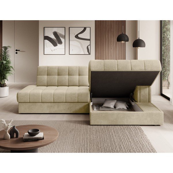 Colțar maro deschis extensibil cu tapițerie din catifea (cu colț pe partea dreaptă/cu șezlong) Blezalt – ELTAP-image-4