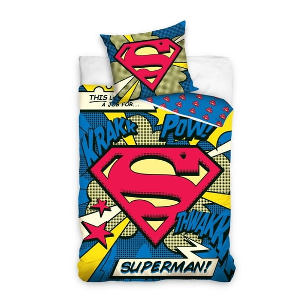 Lenjerie de pat din bumbac pentru copii CARBOTEX Superman Logo, 160 x 200 cm