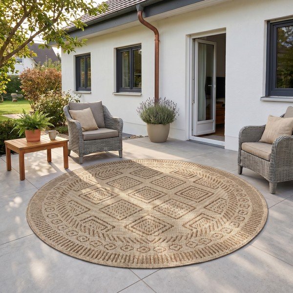 Covor pentru exterior și interior bej rotund ø 160 cm Mira 1452 – Ayyildiz Carpets-image-1