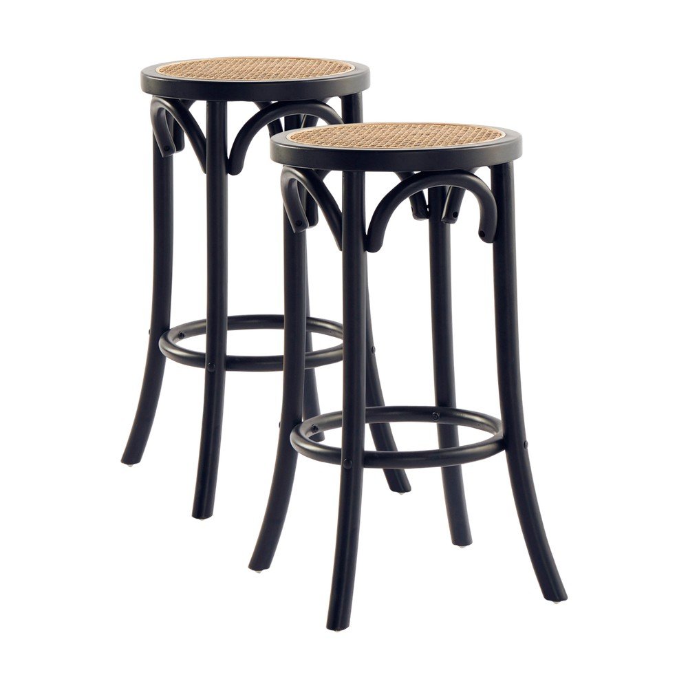 Set de scaune de bar negru 2 buc. din ratan (înălțime șezut 65,5 cm) Koster – Jotex