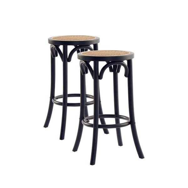 Set de scaune de bar negru 2 buc. din ratan (înălțime șezut 65,5 cm) Koster – Jotex