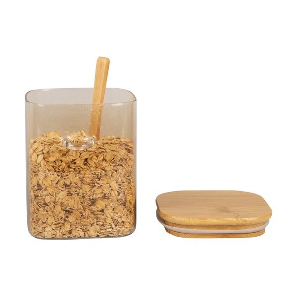 Borcan din sticlă cu capac și lingură din lemn PT LIVING Canister, înălțime 13 cm, maro-image-2