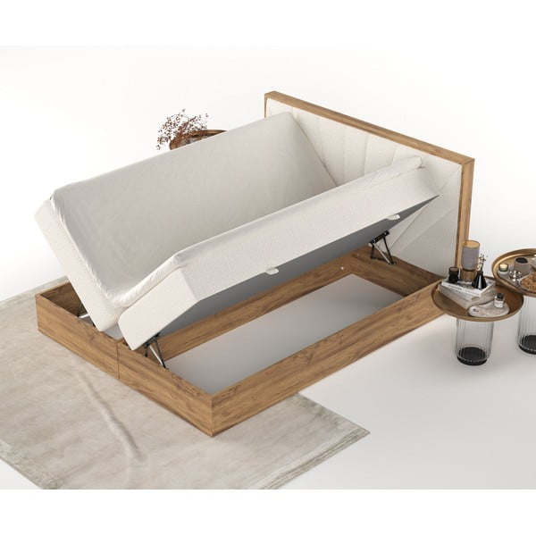 Pat boxspring crem/în culoare naturală cu spațiu de depozitare 160x200 cm Asahi – Maison de Rêve-image-3