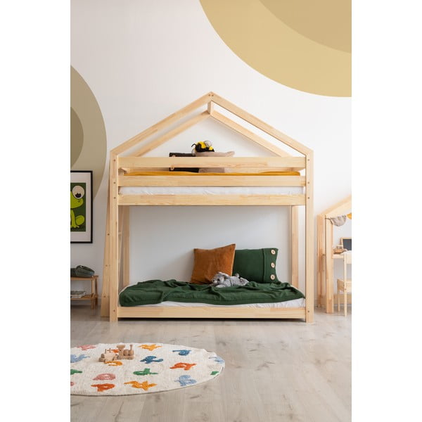 Pat supraetajat din lemn de pin în formă de căsuță 90x200 cm Mila DMS - Adeko-image-2