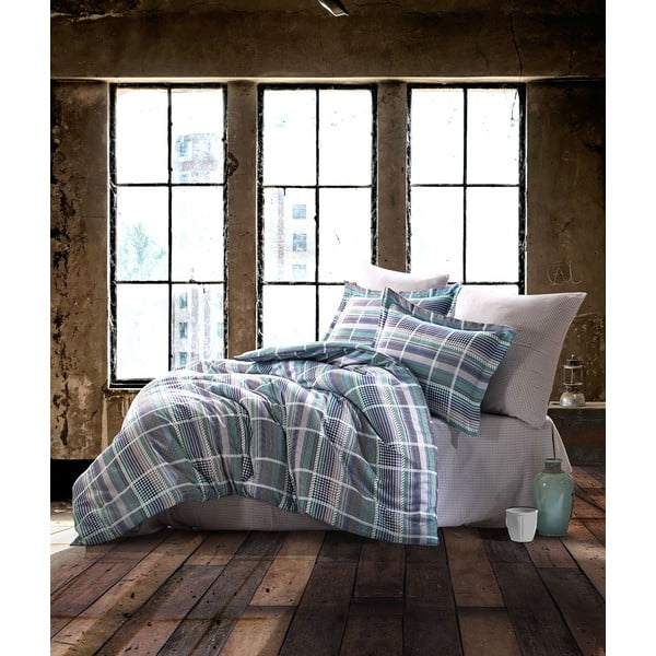 Lenjerie de pat din bumbac satinat pentru pat dublu Primacasa by Türkiz Plaid, 220 x 240 cm