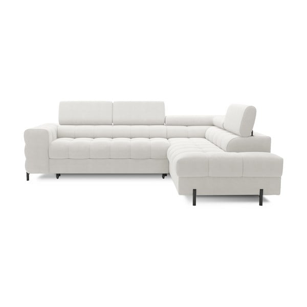 Colțar crem extensibil/cu spațiu de depozitare cu tapițerie din țesătură bouclé (cu colț pe partea dreaptă/în formă de ”L”) Ferucce – ELTAP