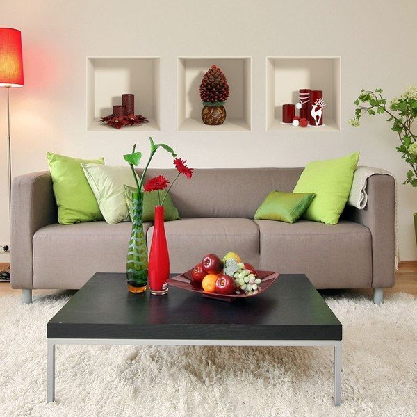 Set 3 autocolantede Crăciun cu efect 3D Ambiance Red Candles and Christmas Tree.-image-2