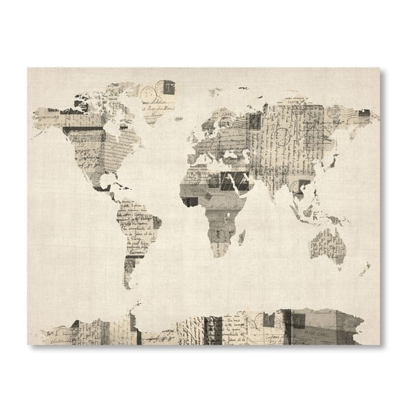 Poster cu harta lumii Americanflat Alphabets, 60 x 42 cm, gri
