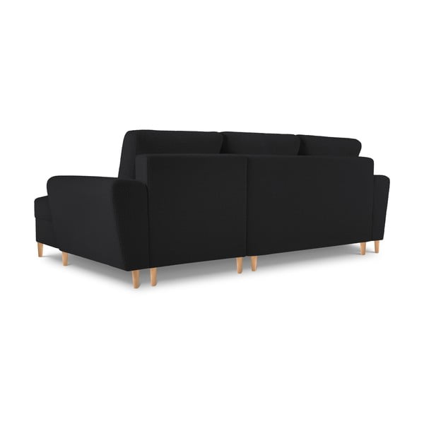 Colțar negru extensibil, cu spațiu de depozitare cu tapițerie din țesătură bouclé (cu colț pe partea dreaptă, cu șezlong) Kyoto – Cosmopolitan Design-image-4