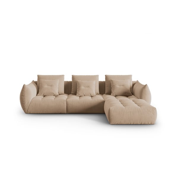 Colțar bej cu tapițerie din catifea Bloom – Micadoni 