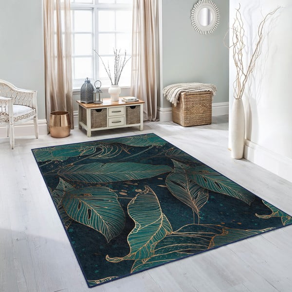 Covor tip traversă culoare petrol lavabil 80x200 cm Midnight Jungle – Mila Home-image-4