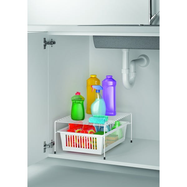 Raft suplimentar din oțel inoxidabil cu spațiu de depozitare Metaltex Dino, alb-image-3