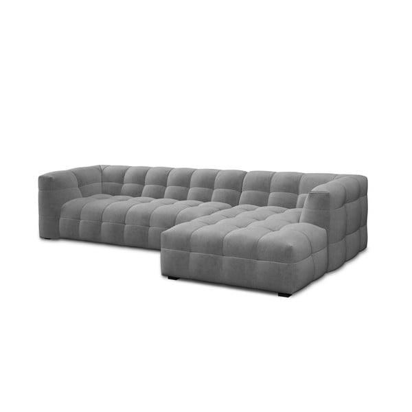 Colțar cu tapițerie din catifea și șezlong pe partea dreaptă Windsor & Co Sofas Vesta, gri-image-3