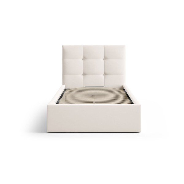 Pat crem tapițat cu spațiu de depozitare cu somieră 90x200 cm Phaedra – Micadoni -image-3
