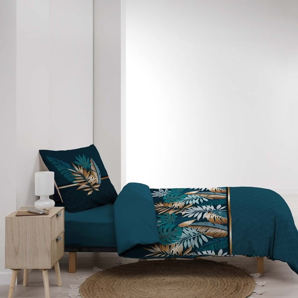 Lenjerie de pat în culoarea petrolului din bumbac pentru pat de o persoană 140x200 cm Alianor – douceur d'intérieur-image-4