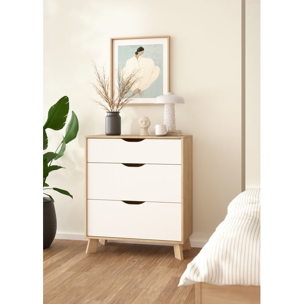 Comodă albă-în culoare naturală cu aspect de lemn de stejar 79x92x40 cm Ikast – Tvilum-image-3