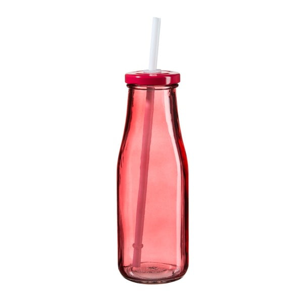Sticlă cu capac și pai SUMMER FUN II, 440 ml, roșu