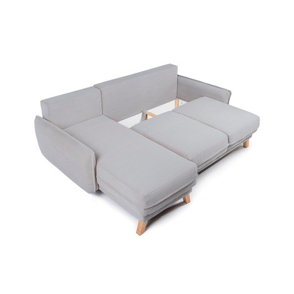 Colțar gri deschis extensibil/cu spațiu de depozitare cu tapițerie din catifea reiată Tori – Bonami Selection-image-2