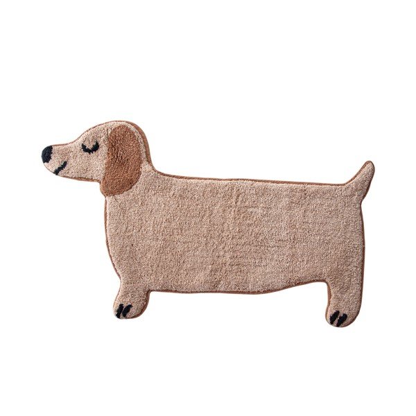 Covoraș de baie bej din material textil 47x80 cm Sausage Dog – Sass & Belle