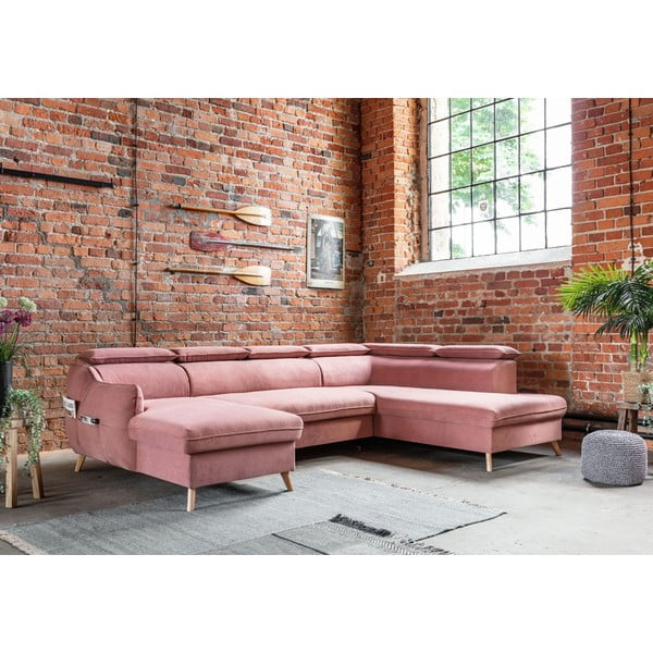 Colțar roz deschis extensibil cu tapițerie din catifea (cu colț pe partea dreaptă/în formă de "U") Sweet Harmony – Miuform-image-4