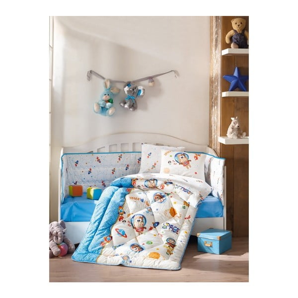 Set de pat din bumbac pentru copii Uzay Oyunu Blue, 100 x 170 cm