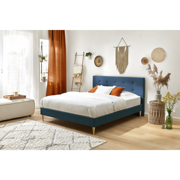 Pat matrimonial 180x200 cm albastru tapițat cu somieră Rory – Bobochic Paris-image-3