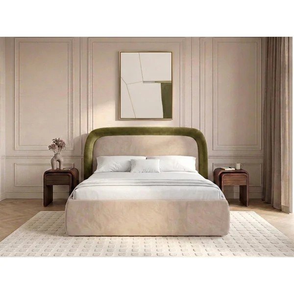 Pat matrimonial verde tapițat cu spațiu de depozitare cu somieră 160x200 cm Sam – Bobochic Paris-image-1