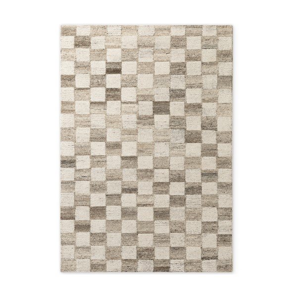 Covor crem țesut manual din lână 80x150 cm Boho 1.0 Quadra – Vikosa