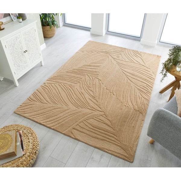 Covor din lână Flair Rugs Lino Leaf, 120 x 170 cm, maro deschis-image-1